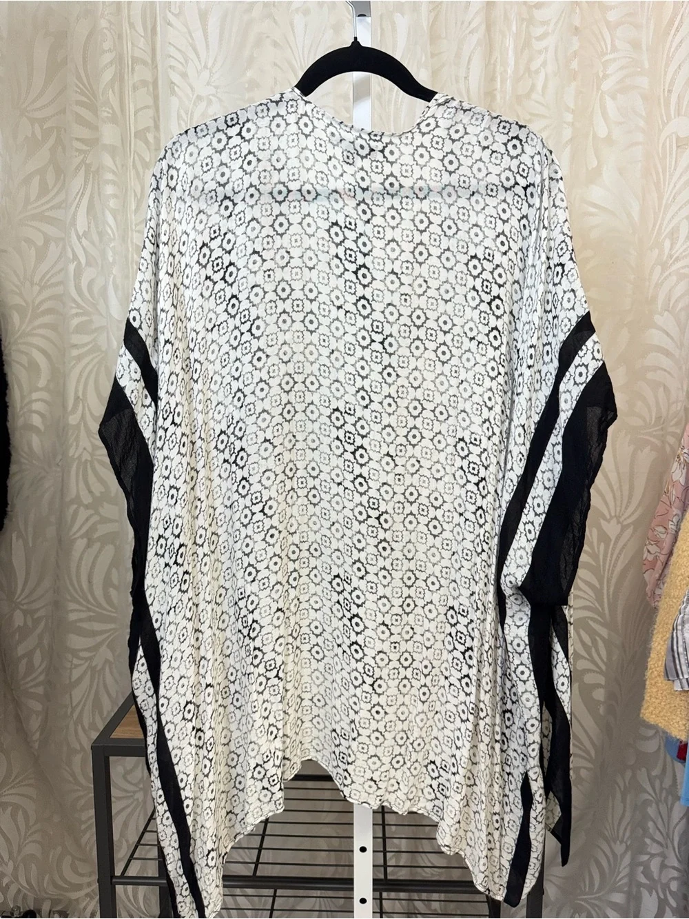 Mario Serrani Black and White Kimono Cover Up- One Size